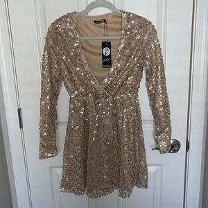 Boohoo Gold Sequin Dress